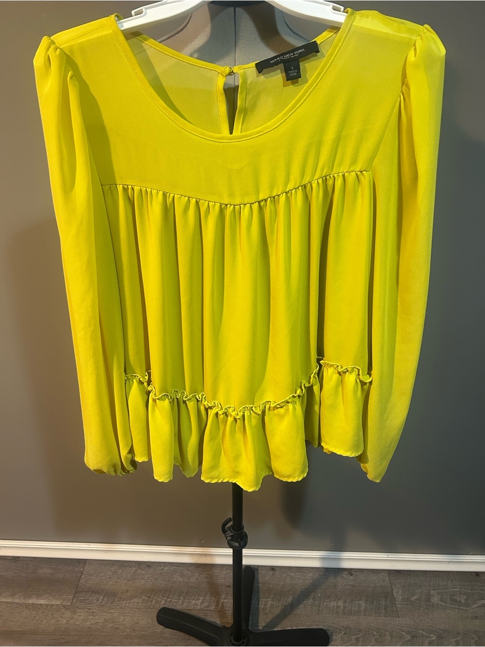 Marc New York Neon Yellow Long-Sleeve Peplum Blouse